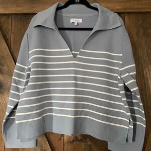 Lake Lydia Cotton Sweater in Dusty Blue Ivory Stripe